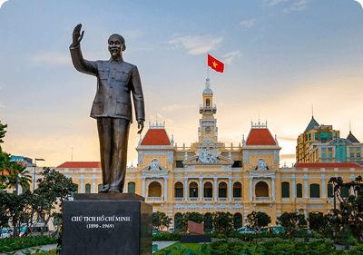 Ho Chi Minh statue and City Hall in Ho Chi Minh City, Southern Vietnam